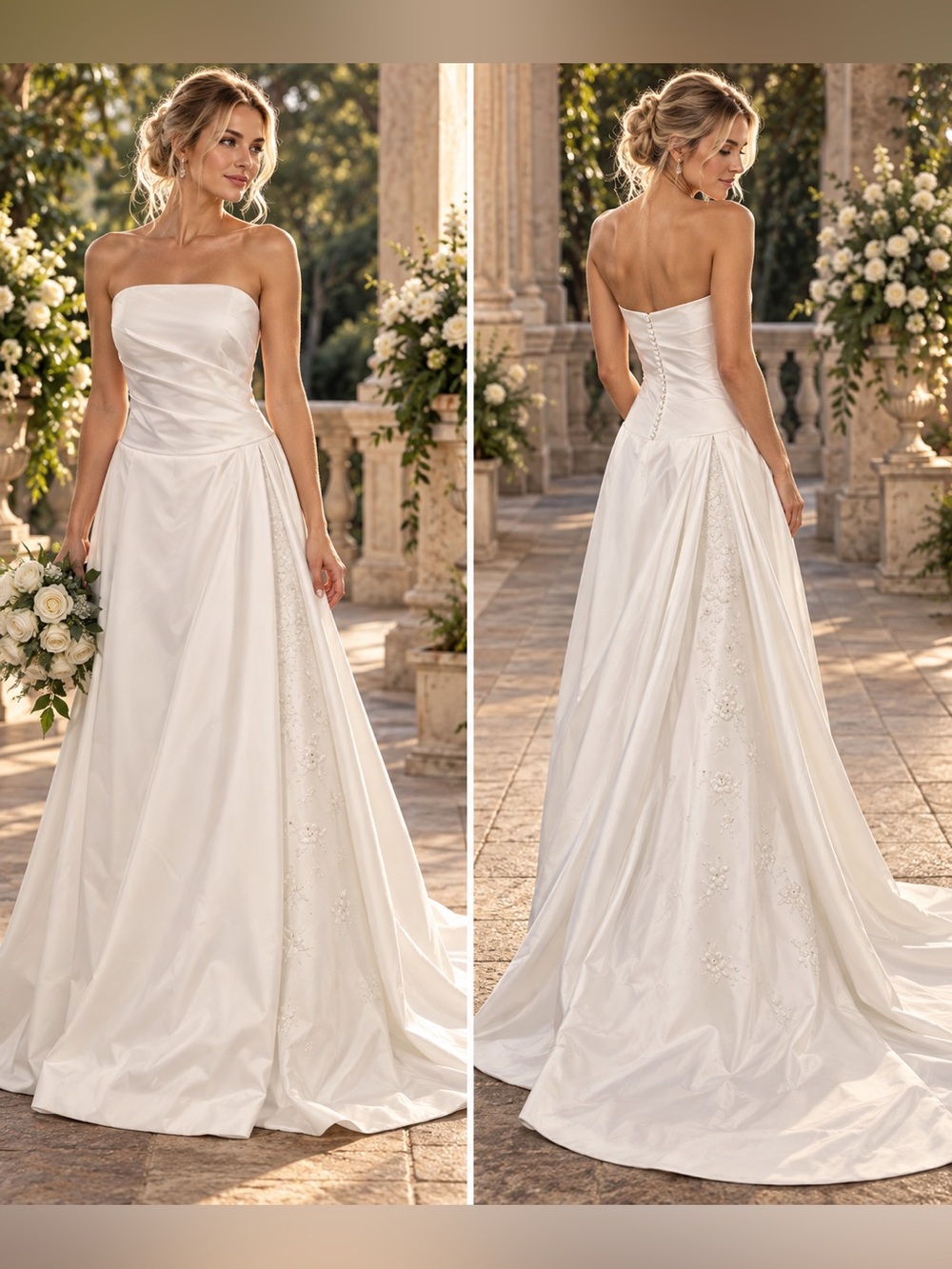 Vintage “J5” Alfred Angelo Y2K Bridal Wedding Gown Strapless Satin Beaded Train